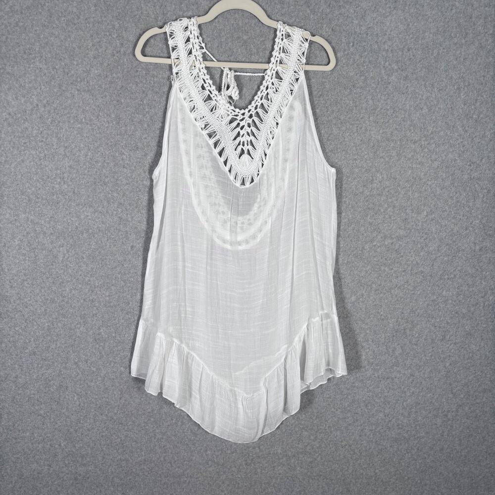 Boho Crochet Lace Cover Up One Size Gauze Tiered Sheer Pom Pom Festival‎ Resort